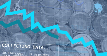 Image of financial data processing over silver pound coins