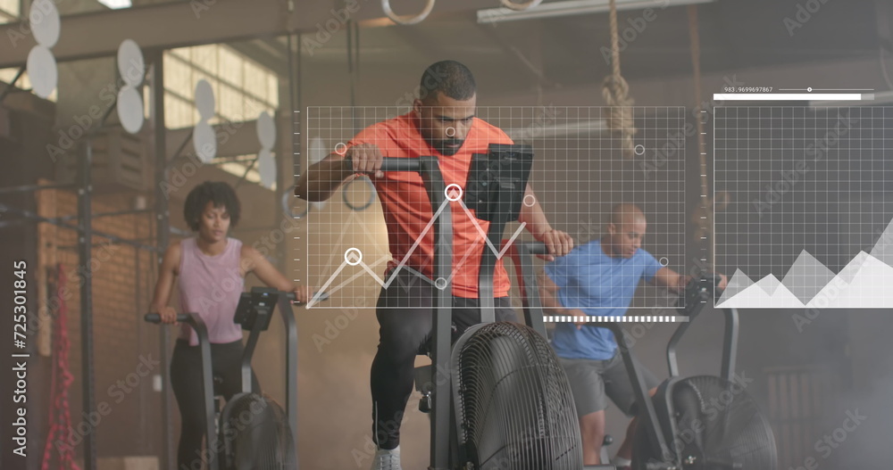 Poster image of data processing on interface over diverse group cross training on ellipticals at gym
