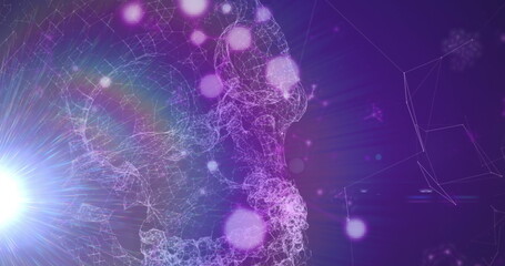 Spot of light and skull made of network of connections against blue background