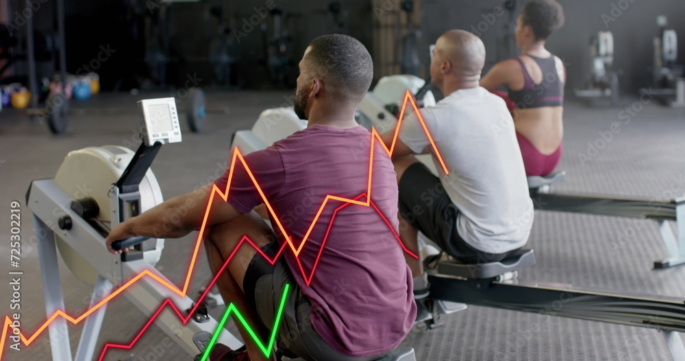 Poster image of graph processing data over diverse group training on rowing machines at gym