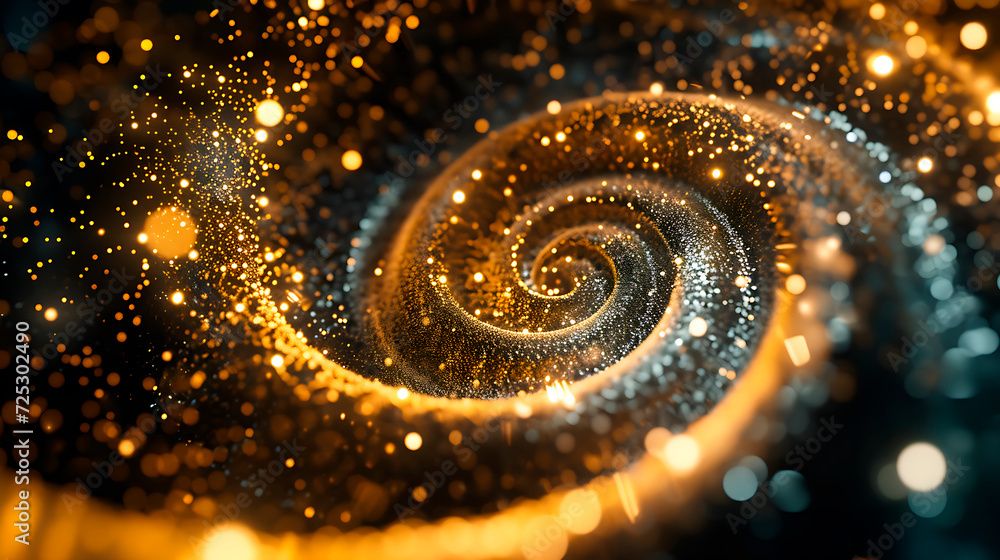 Wall mural glitter abstract background of golden particles in the form of a spiral golden ratio