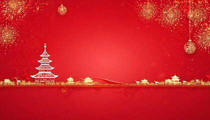 2024 Chinese New Year Banner: Abstract Art with Oriental Dragon and folding paper fans on red background. Lunar New Year Celebration Card Design