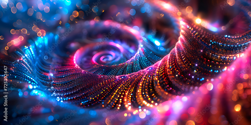 Wall mural glitter abstract background of multi colored particles in the form of a spiral golden ratio