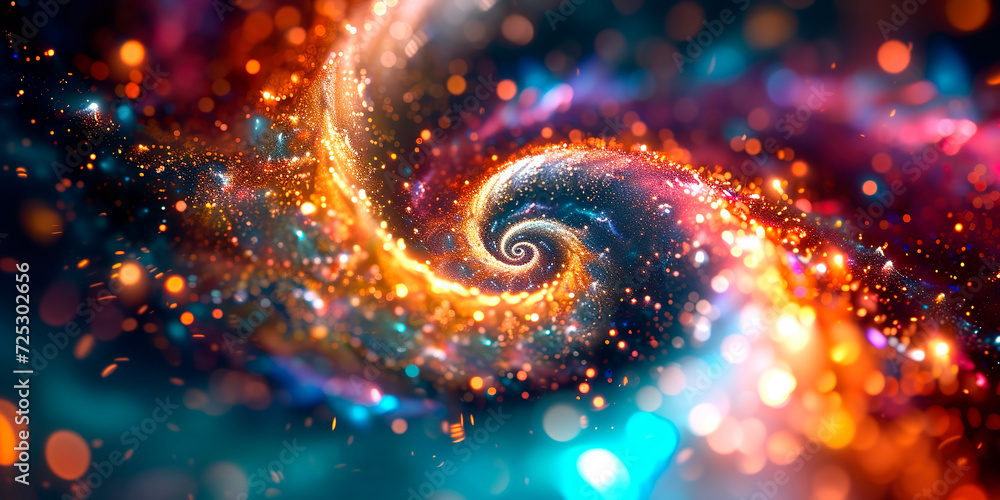 Wall mural glitter abstract background of multi colored particles in the form of a spiral golden ratio