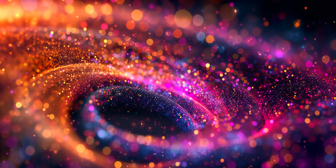 Glitter abstract background of multi colored particles in the form of a spiral golden ratio