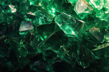 Emerald crystals close-up texture. Natural gemstone and luxury.