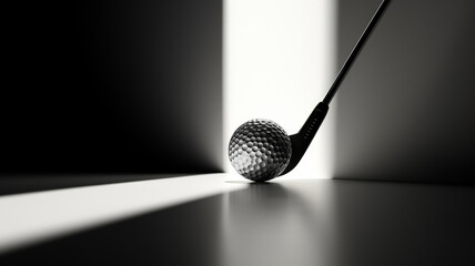 Sport and recreational day, Golf ball on tee with a golf club. - obrazy, fototapety, plakaty