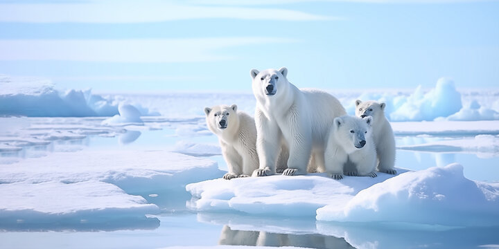 A Polar bears Family , Mother's Day, Mom. Animal wild life, World wild life.