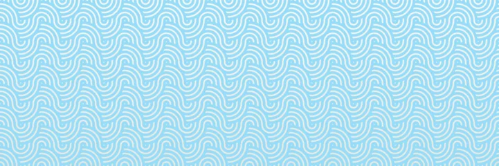Fotobehang Light blue Water Swirl Pattern: Asian Seamless Background in Spring Color, Traditional Geometric Ocean Sea Vector, Oriental Paper Decoration © Takoyaki Shop