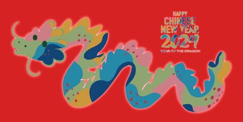 Fototapeta premium Year of the Wood Dragon 2024: Fortunes Unveiled in Lucky Colors Illustration. Perfect for angpao, background, card to celebrate Chinese New Year 2024