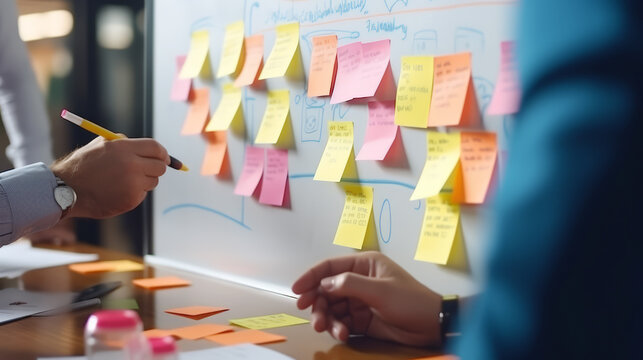 Teamwork employee have a meeting and workshop to brainstorm for strategy of  Business and marketing plan - Powered by Adobe