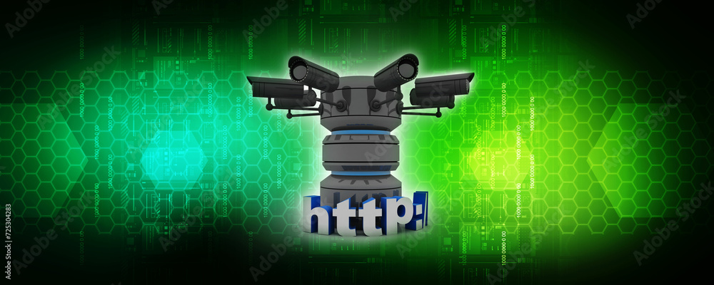 Poster 3d rendering https www sign with database under cctv camera