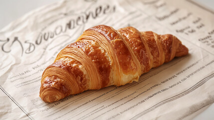 Croissant on a sheet of paper, close-up.