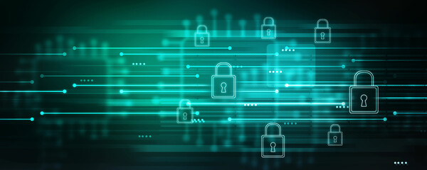 Fototapeta premium 2d illustration Safety concept: Closed Padlock on digital background 