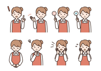 エプロン姿の女性の表情セット＿上半身