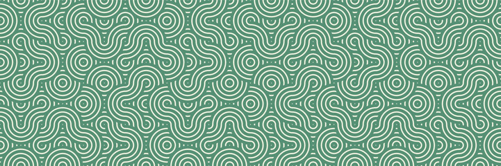 Fototapeta na wymiar Abstract Green Asian Mandala Pattern, Seamless Geometric Oriental Background Design