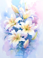 watercolor lilies,Generative AI