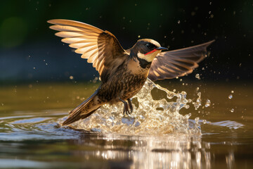 Whiskered Treeswift taking off from water surface. Wildlife and nature. - obrazy, fototapety, plakaty