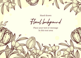 Retro linear engraved flower background with text