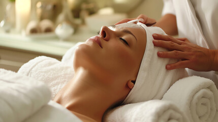 Obraz na płótnie Canvas Young woman having a massage in a spa salon. Beauty treatment concept.