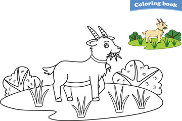 Funny cartoon goat. Coloring pages. Vector illustration