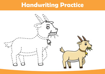 Practice handwriting. tracing lines and coloring goat for children	