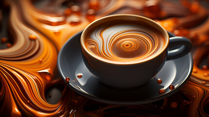 Cup of coffee on a colorful background. 3d rendering, Unveil the allure of coffee or tea through macro photography