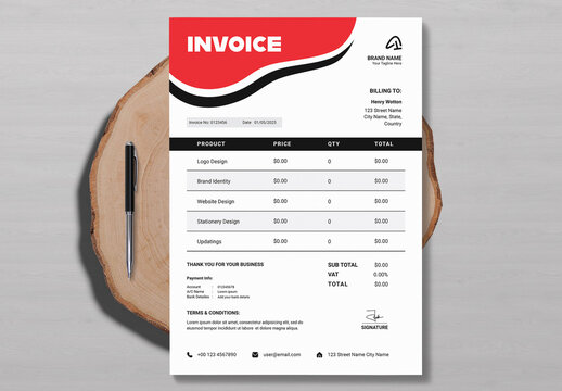 Invoice Layout With Red and Black Accents