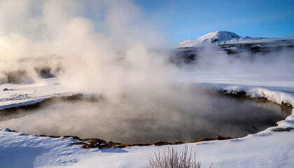 Mist Ascending from Snow-Covered Geothermal Hot Spring
