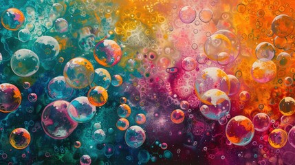 Vibrant abstract art adorned with numerous bubbles, a kaleidoscope of colors and textures, Ai Generated.