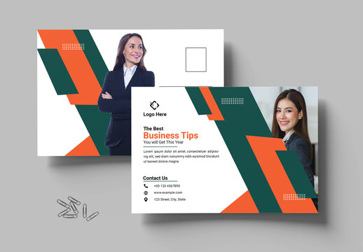 Business Postcard Layout With Orange Accents