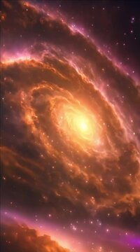 A swirling cosmic nebula with rotating stars and sun. Created using some elements. Generative AI.