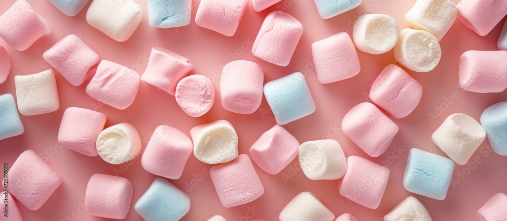 Poster pastel marshmallows create a sweet background pattern.