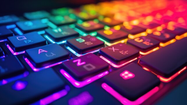 Close-up of a keyboard featuring keys in various colors, a vibrant and dynamic design, Ai Generated.