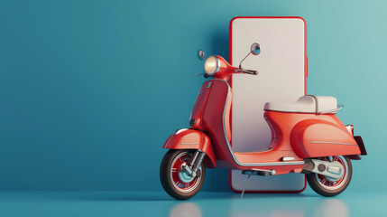 Classic Red Scooter with Blank Smartphone
