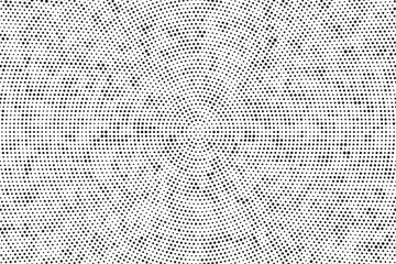 Abstract dotted pop art radial background. Abstract radial halftone texture. Monochrome background of black dots on white.