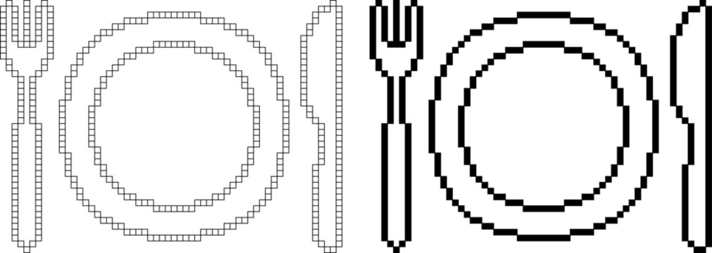 pixel art cutlery icon set