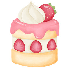 Strawberry cake watercolor drawing