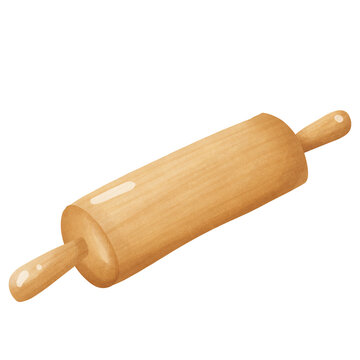 Wooden rolling pin watercolor drawing