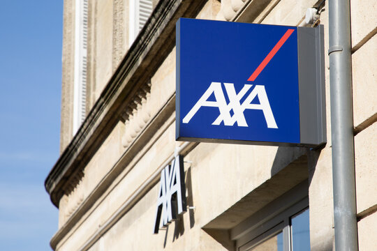 axa assurances logo brand and text blue sign front of entrance agency French insurance office