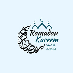 Ramadan Kareem in Arabic calligraphy greetings with Islamic mosque and decoration, translated "happy Ramadan" you can use it for greeting card, calendar, flier and poster - vector illustration