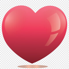 Realistic pink valentine heart with transparent background. Vector illustration.