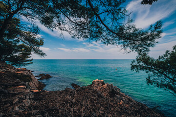 Fototapeta na wymiar Croatia - beautiful Mediterranean coast landscape in Istria. Porec Adriatic Sea.