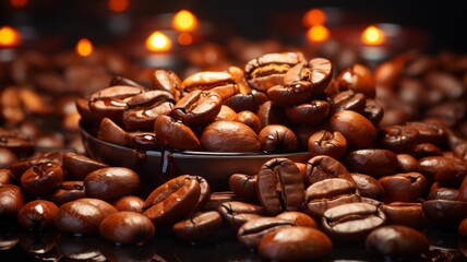 Closeup brown roasted coffee beans as background