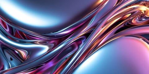 Abstract metallic sheen, with a mix of chrome and iridescent colors