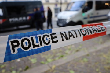 french national police ribbon , investigation scene tape