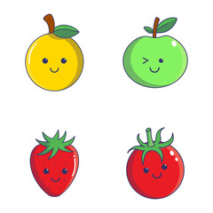 Kawaii Fruit Mascot Illustration. Trendy Cartoon Design. isolated On White Background