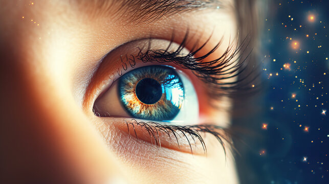 highly detailed close-up of a persons vibrant blue eye