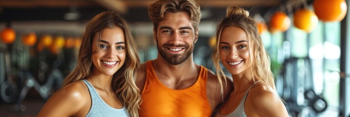 Trio of Smiling Friends at the Gym
