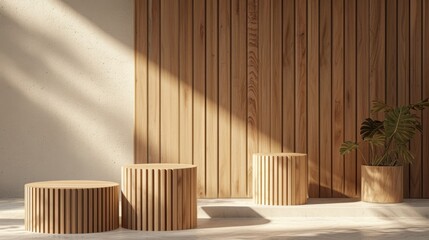 Wooden podium for product design. Modern wooden stand